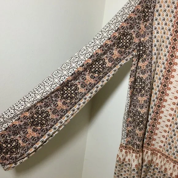 Rose Olive M Peasant Top Boho Ruffled Hem Ivory Rust Brown Stretch Knit Bust36.5 - Picture 3 of 13